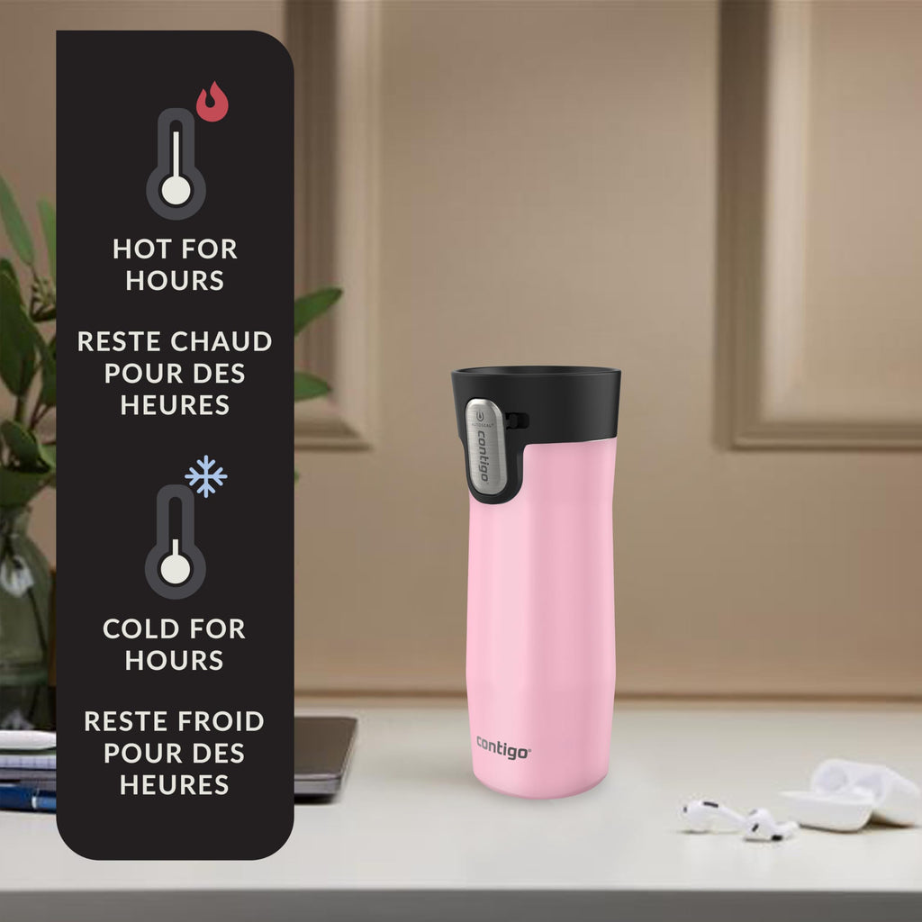 Contigo West Loop 3.0 Stainless Steel Travel Mug with Tea-Bag Hook & Spill-Proof Lid, Vacuum-Insulated Reusable Cup Coffee and Tea, 16 oz (473 mL), Strawberry Cream - Keeps Drinks Hot up to 11 Hours