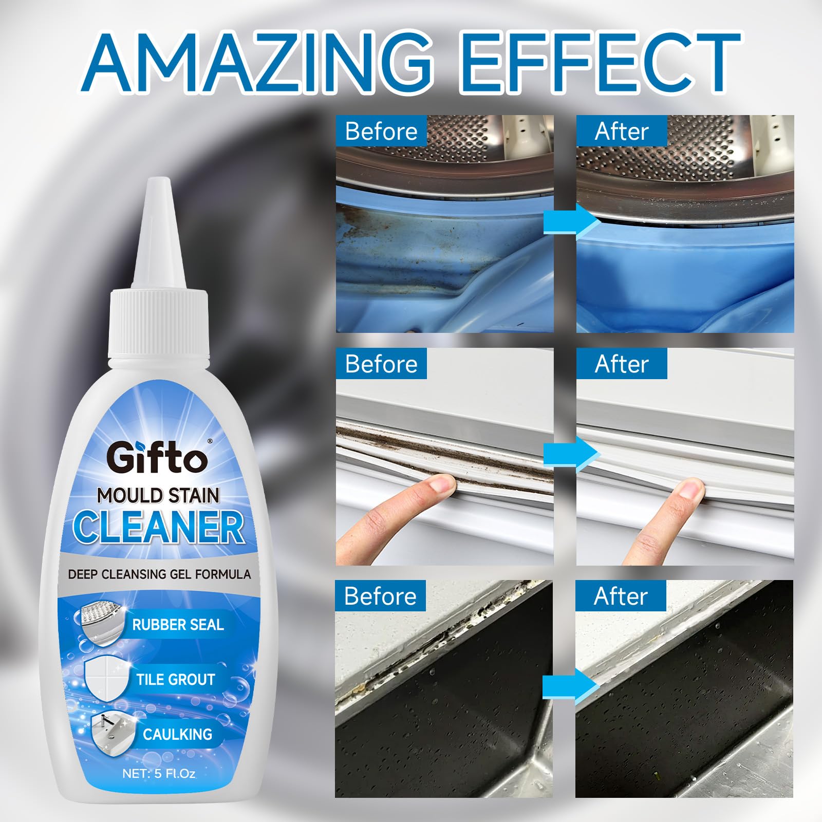 Mould Stain Remover Gel, 2-Pack Grout Cleaner Bathroom Whitener, Mould Remover Washing Machine Cleaner, Non-Toxic Washer Cleaner for Shower Sink Tile Toliet