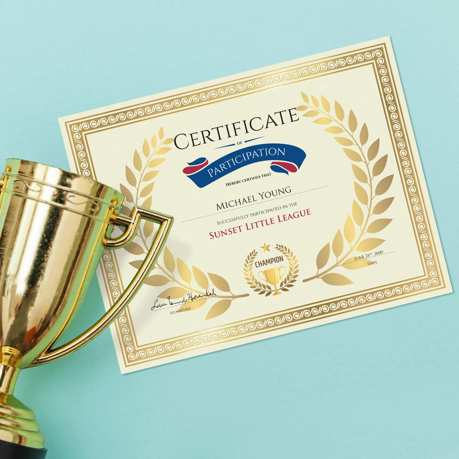 Sweetzer & Orange Plain Certificate Paper for Awards. Set of 50x, 180gsm Gold Border Achievement Certificates for Graduation Diploma, Employee of The Month, Diploma of Completion or Sports Victory