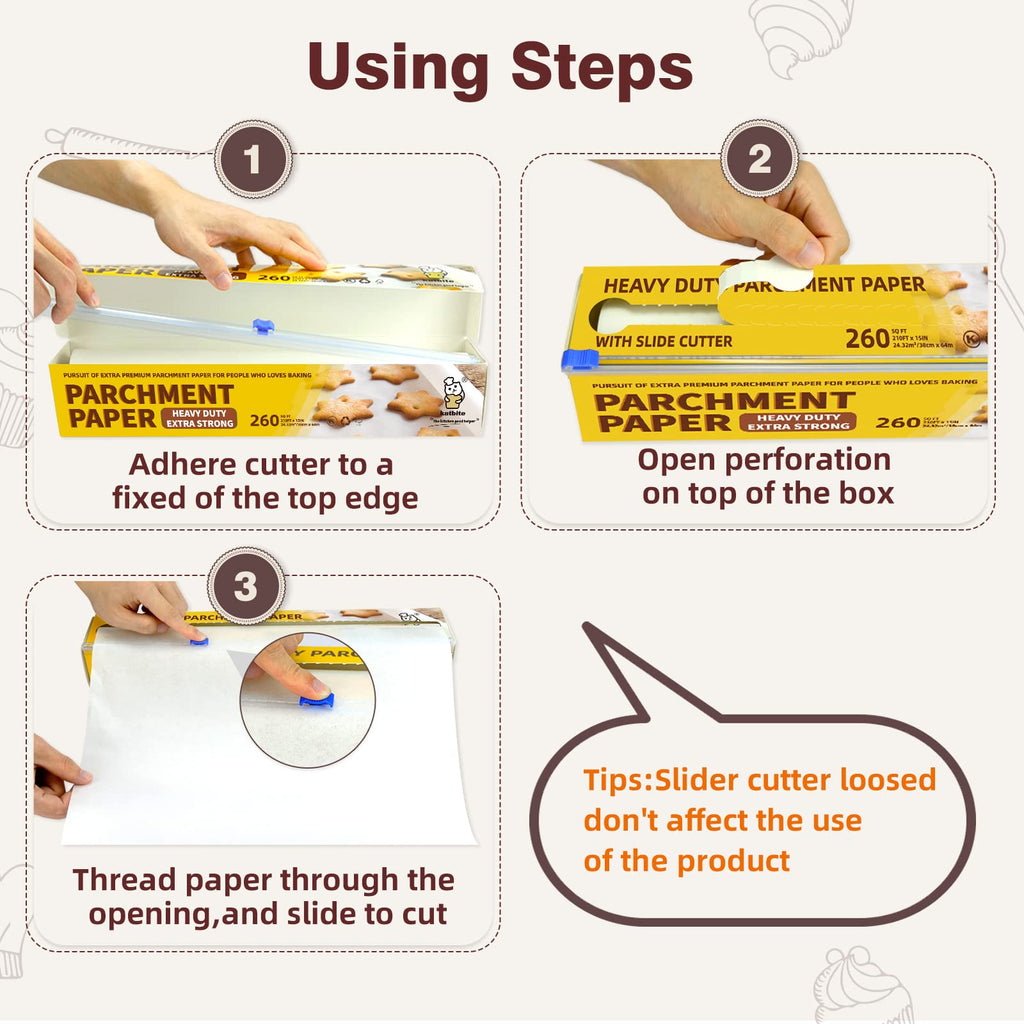 Katbite Parchment Paper Roll for Baking, 2 Pack of 15 in x 210 ft, Heavy Duty Cooking Paper for Baking Bread, Cookies, Non-Stick for Oven, Air Fryer, Steamer, Heat Press with 2Pcs of Slide Cutter