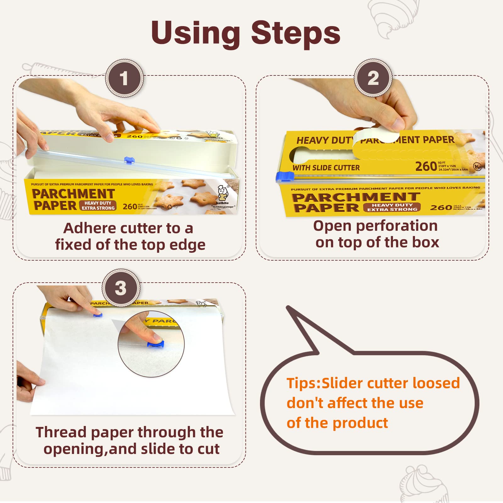 Katbite Parchment Paper Roll for Baking, 2 Pack of 15 in x 210 ft, Heavy Duty Cooking Paper for Baking Bread, Cookies, Non-Stick for Oven, Air Fryer, Steamer, Heat Press with 2Pcs of Slide Cutter