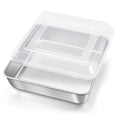 8 x 8 Inch Square Cake Pan with Lid, HaSteeL Baking Sheet with Plastic Cover, Stainless Steel Bakeware Brownie Tin Lasagna Pan, Healthy & Non-Toxic, Matte Finish & Dishwasher Safe, 1 Pan + 1 Lid