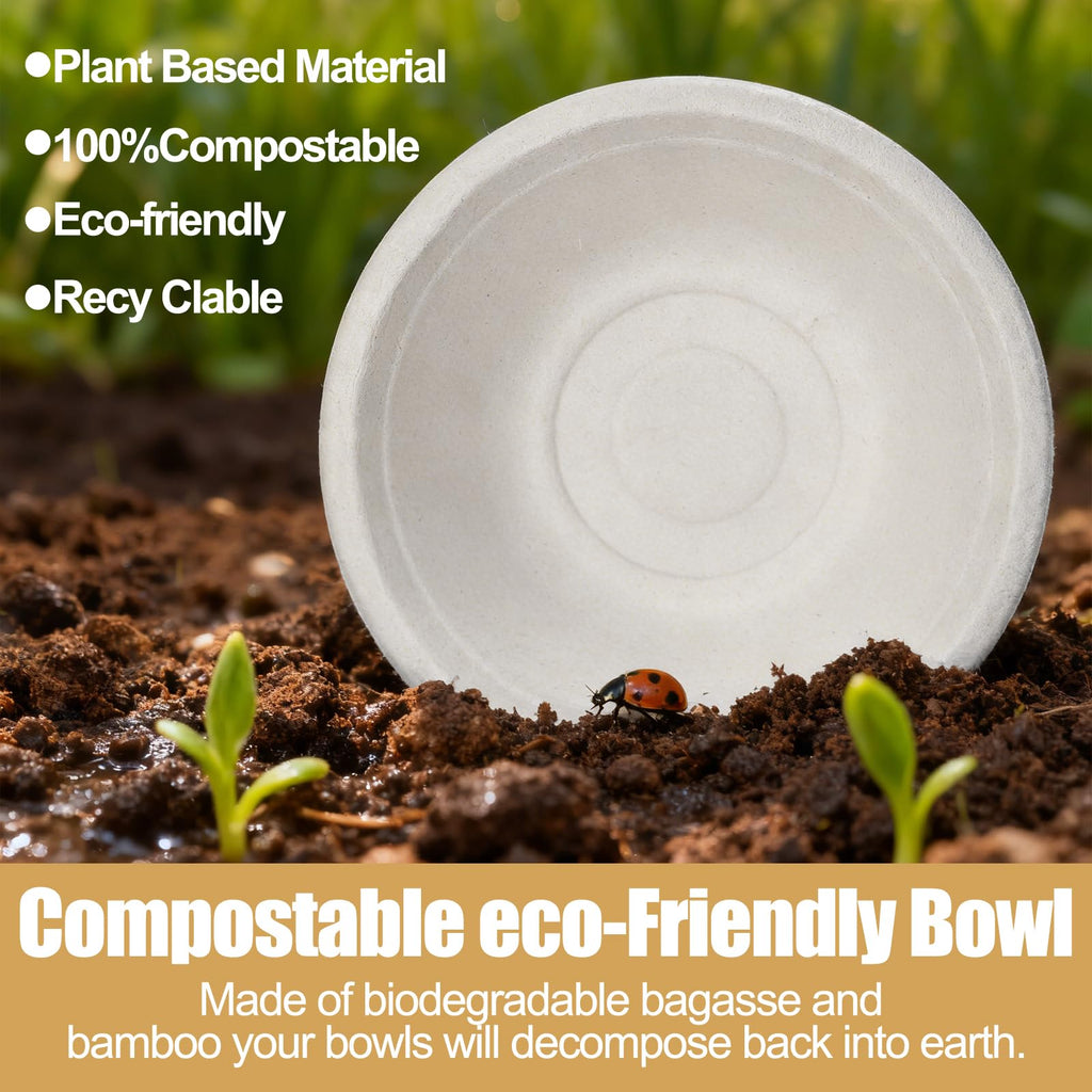 TaidMiao 12 oz Disposable Biodegradable Paper Bowls, Microwave Safe Sugarcane Fiber Bowls for Hot Soup Salads Fruit, Eco-Friendly White Bowls for Parties & Daily Use, 100 Count