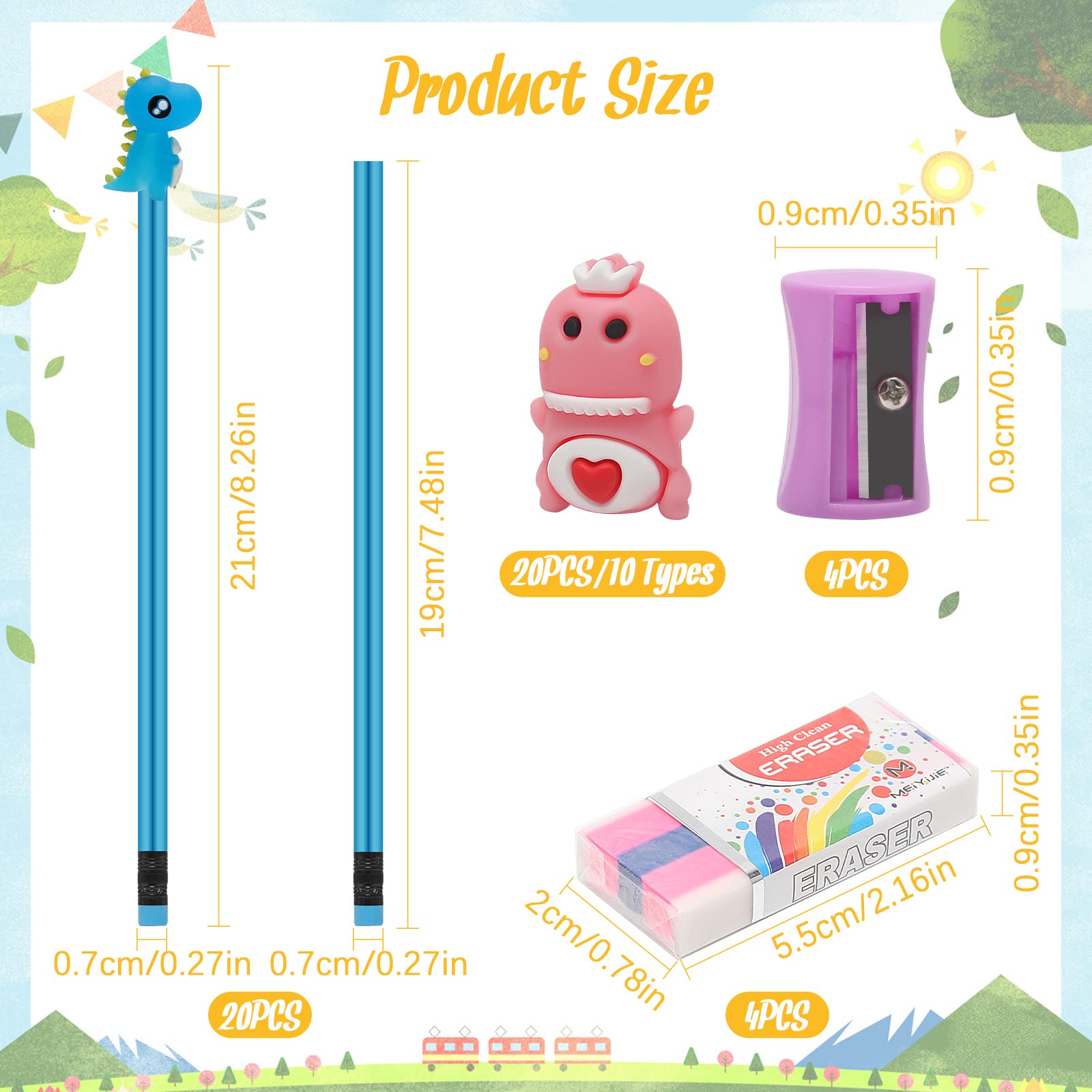 48 Pieces Pencils For Kids, Fun Pencils For Kids,Bulk Pencils With Cute Animal Toppers,Erasers,Pencil Sharpeners for School Office Classroom Party Reward Supplies
