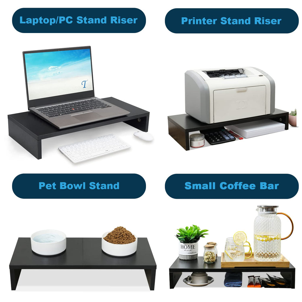 20 inch Monitor Stand Riser, Wood Monitor Stand for Desk, TV/Screen/PC/Printer/Laptop Riser, Computer Stand with Keyboard Organizer, Black Desktop Stand, Monitor Riser TEAMIX