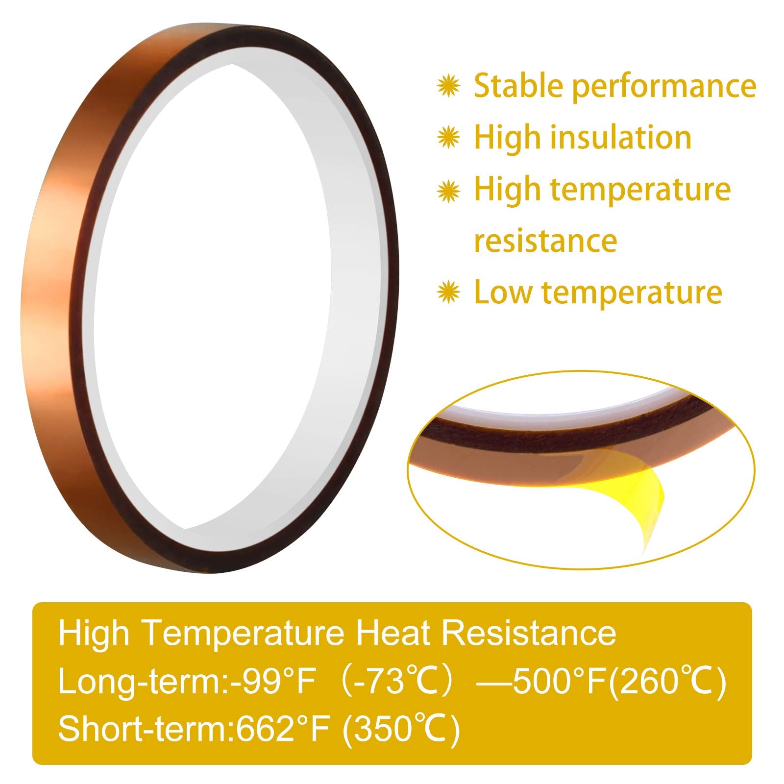 TUPARKA Heat Tape for Heat Press Resistant Temperature Polyimide Tape,Ideal Solution for Heat Transfer,Sublimation,Heat Vinyl Press,3D Printing Electronics,Soldering,Circuit Board and More(12 Rolls)