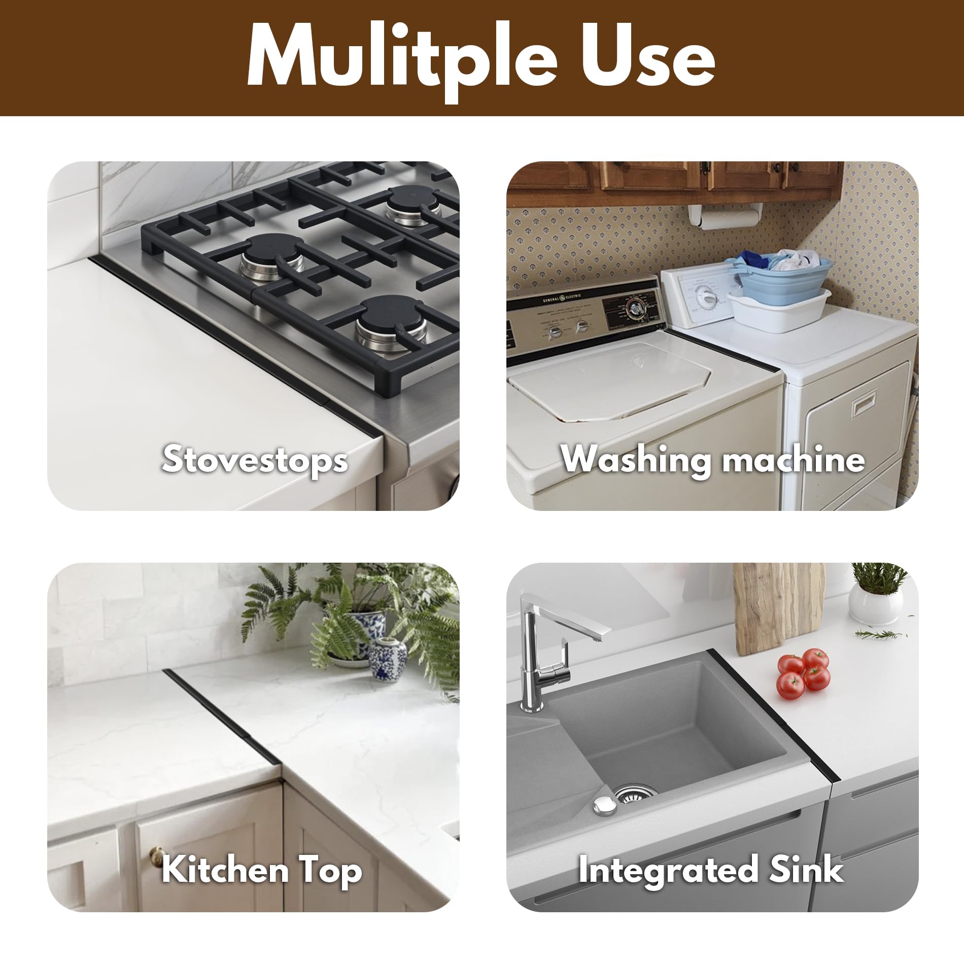 RECAPS Stainless Steel Extendable Stove Gap Covers Fliter 13.8"to 27.5"in, Stove Side Gap Covers for Kitchen, Heat Resistant Oven Crack Guard for Counter (2 Packs，Black）