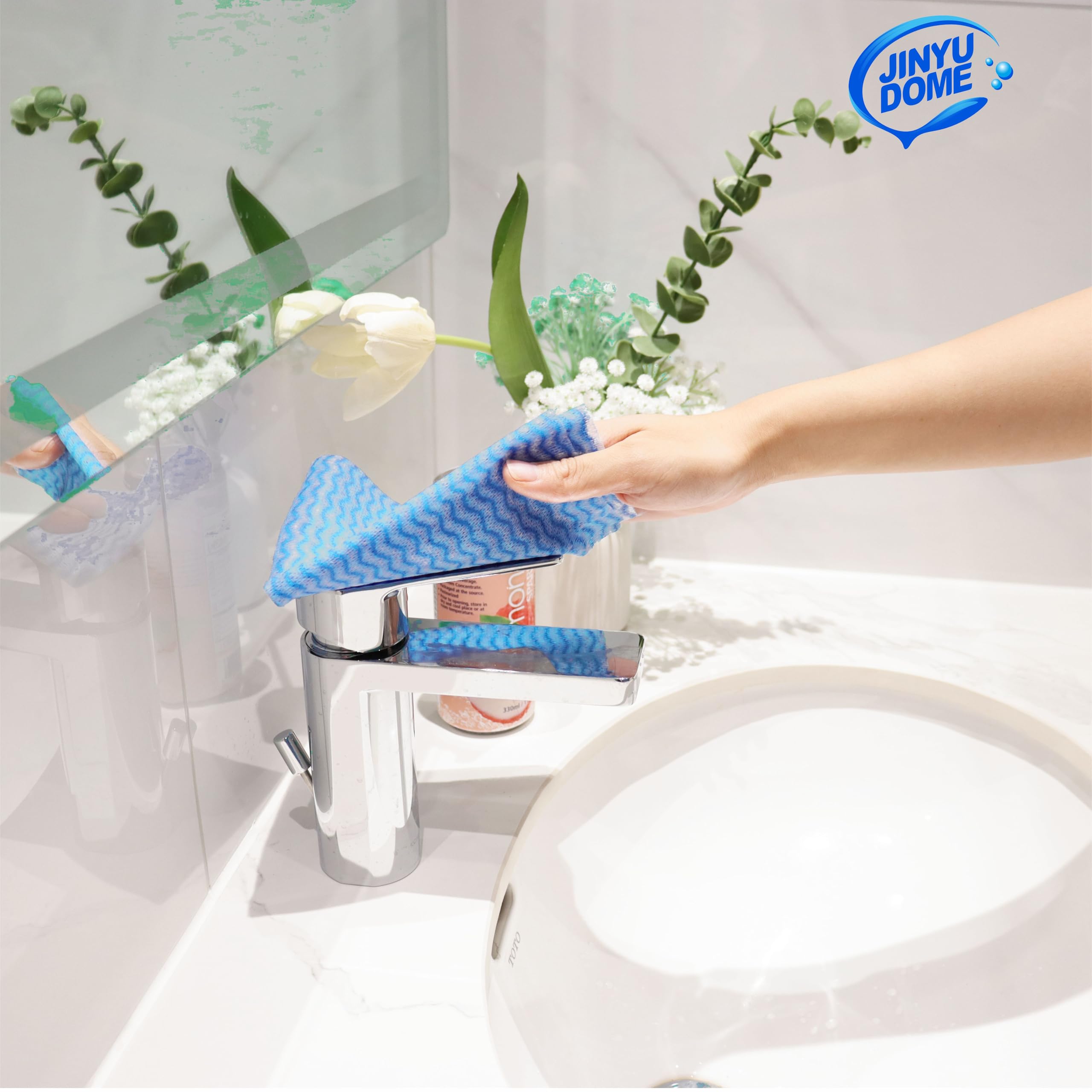 JINYUDOME Blue Handi Wipes Disposable Dish Cloths Heavy Duty Kitchen Towels Reusable Cleaning Wipe, 60 Count