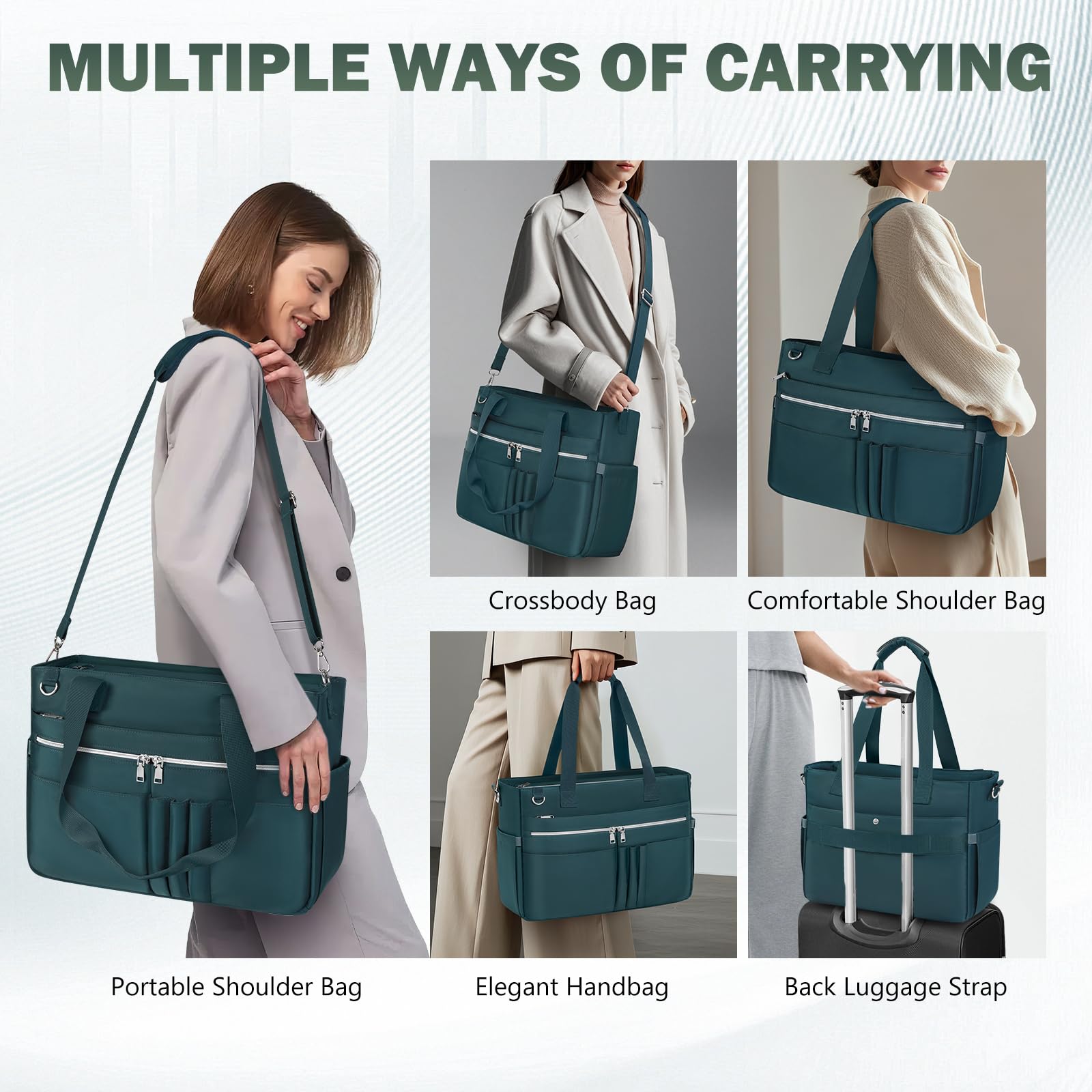Teacher Tote Bag for Women 15.6 Inch Laptop Briefcase with Clutch Bag, Nurse Bags Professional Work Handbag for Office College Nursing, Large Utility Tote Messenger Shoulder Bag, Dark Green
