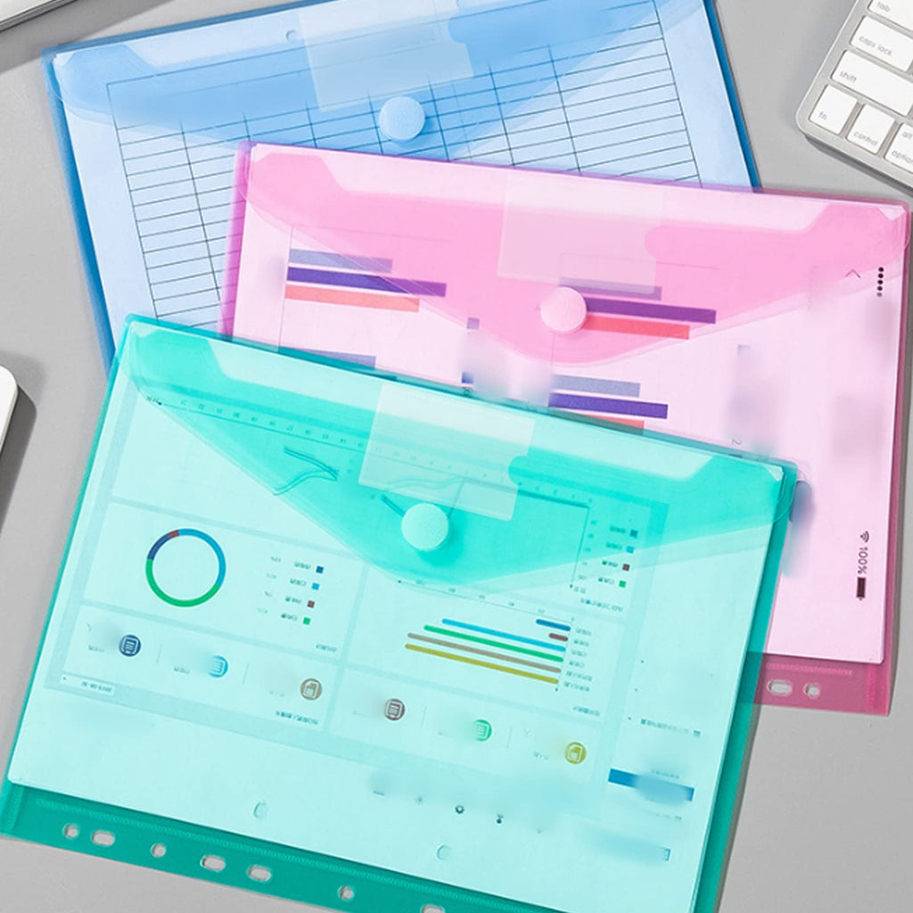 24PCS Binder Pocket Plastic File Folder A4 Waterproof Binder Folders with Pockets for Documents and Snap Button for School Home Work Office,6 Colors