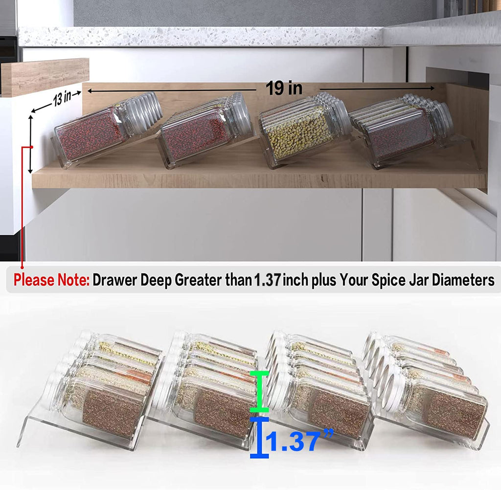 4 Pcs Spice Drawer Organizer, 1 Set 4 Tier Clear Acrylic Expandable In-Drawer Seasoning Jars Rack, Kitchen Drawer Spice Insert Tray for Cabinet/Countertop