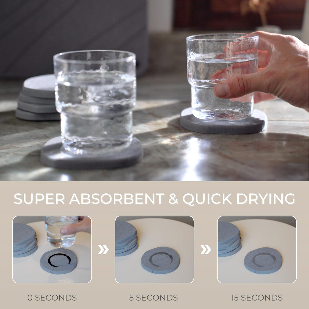 Natureva Home - Stone Coasters, Set of 6 | Super Absorbent, Quick Dry Diatomite Coaster for Drinks | Made of Natural Diatomaceous Earth | Absorbing Water Instantly | Unique Shapes | Colour Graphite