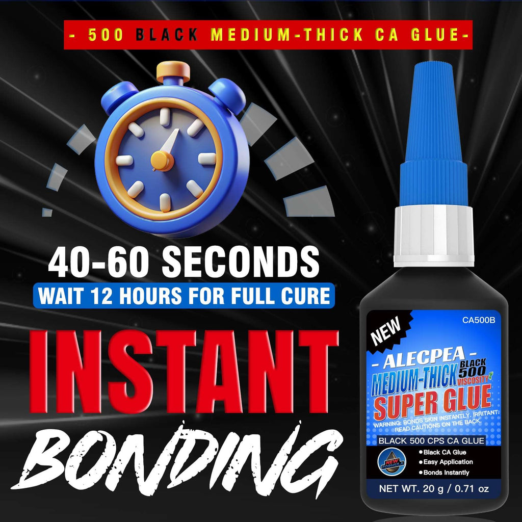 20g Black Medium-Thick CA Glue (150 CPS),Premium Cyanoacrylate Super Glue for Wood, Glass, Metal, Paper, Leather, Plastic, Ceramic, Rubber, Jewelry, Woodworking, Hobby Models, and Craft Project