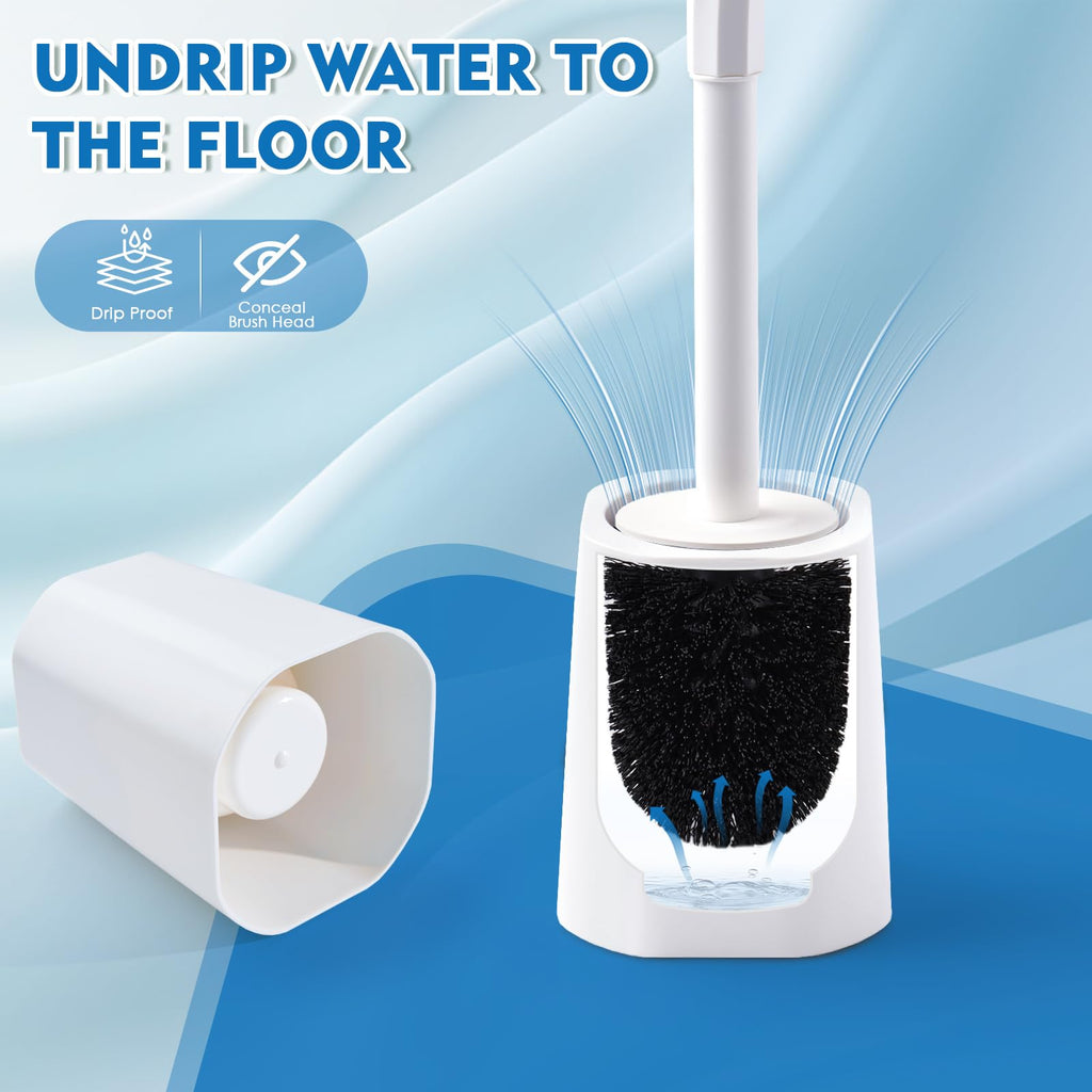 Toilet Brush and Holder Set, 2 Pack Toilet Bowl Cleaner Brush with Long Handle for Bathroom Drip-Proof Deep Cleaning