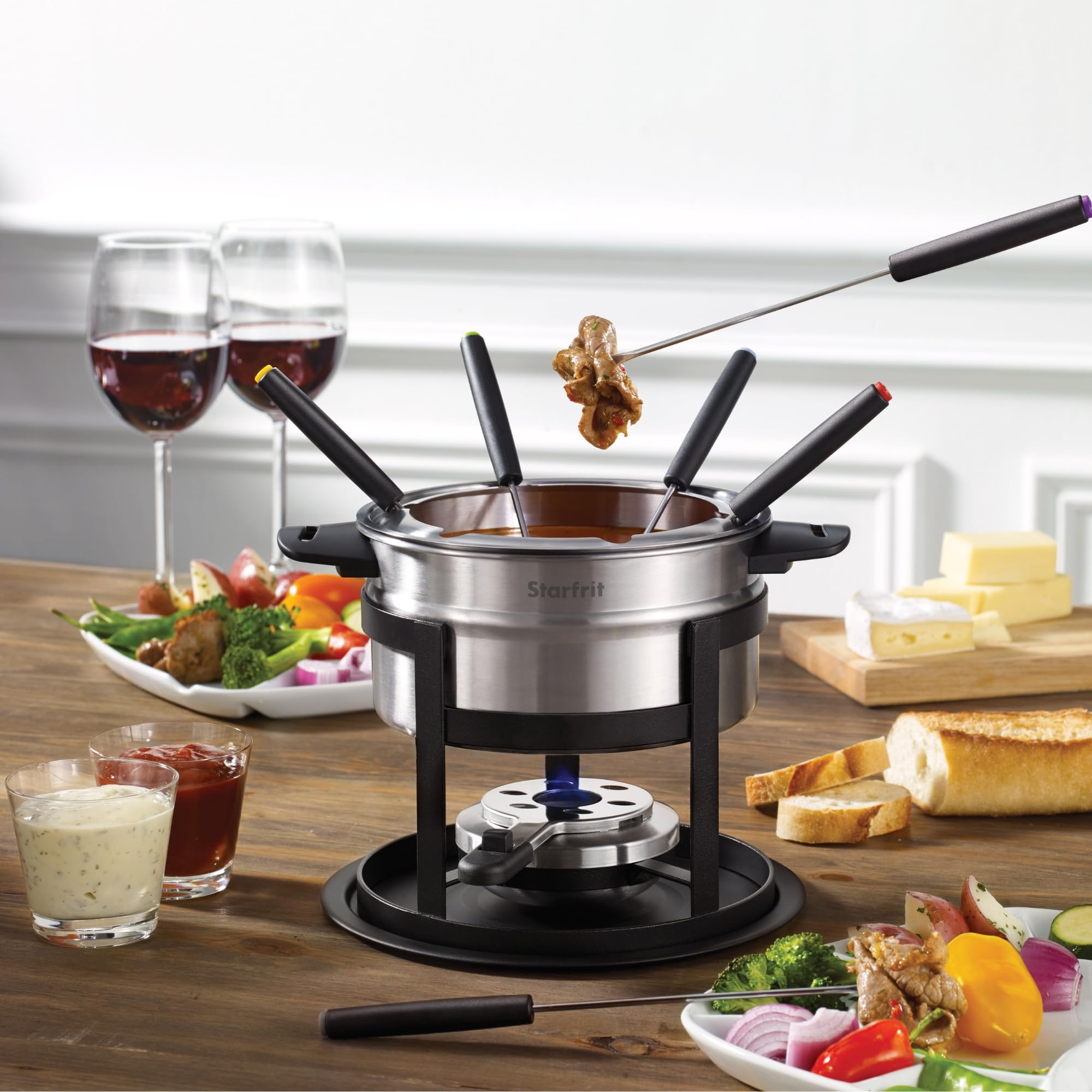 Starfrit Fondue Set - 3-in-1 Meat, Cheese, Chocolate - 12-Piece - Adjustable Safety Burner - 1.6 L Capacity