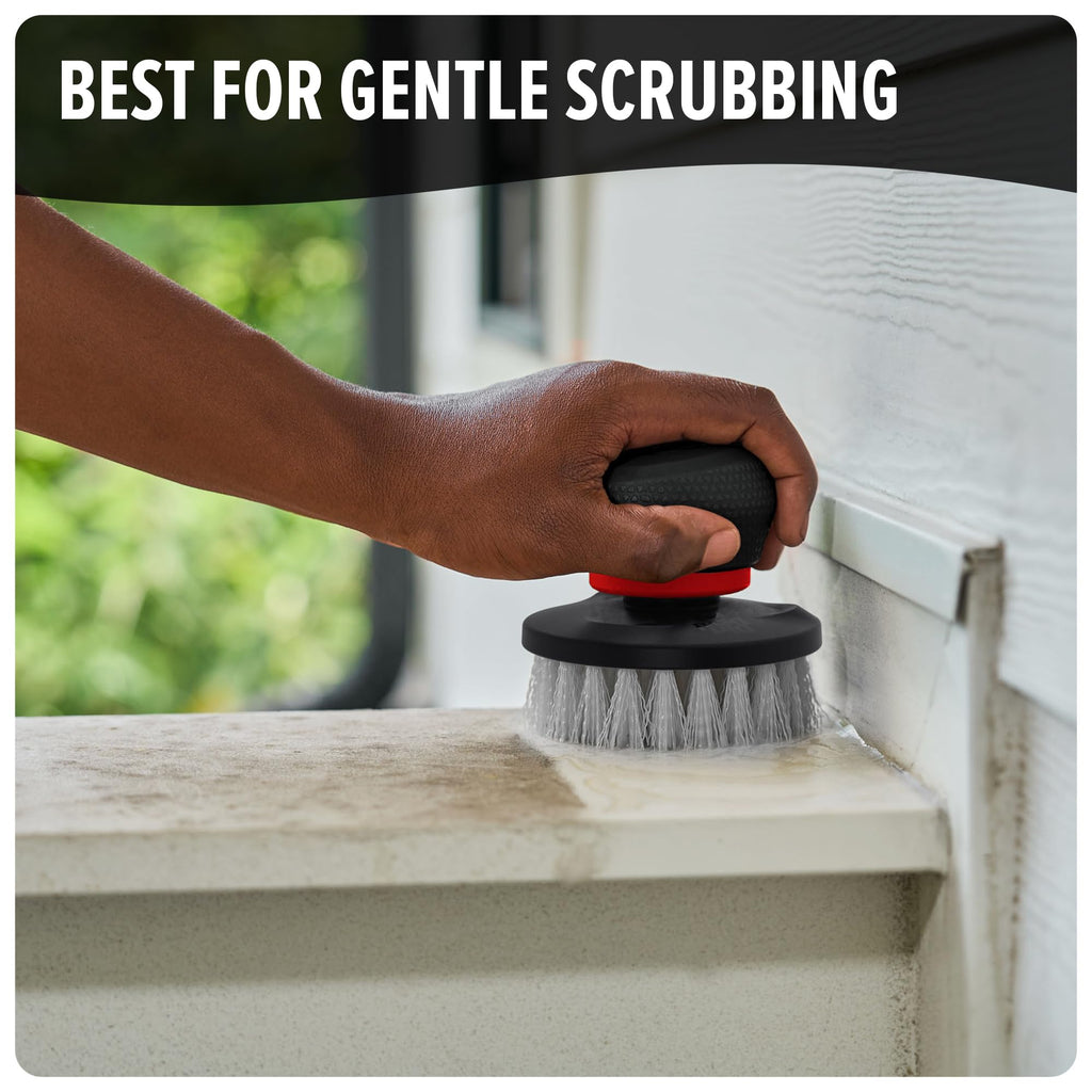 Dirt Devil Handheld Pommel Scrubber Cleaning Brush, 3.5" Medium Bristle Head Included, General Purpose Cleaning, Comfortable Grip, Interchangeable Brushes, AD80000, Black