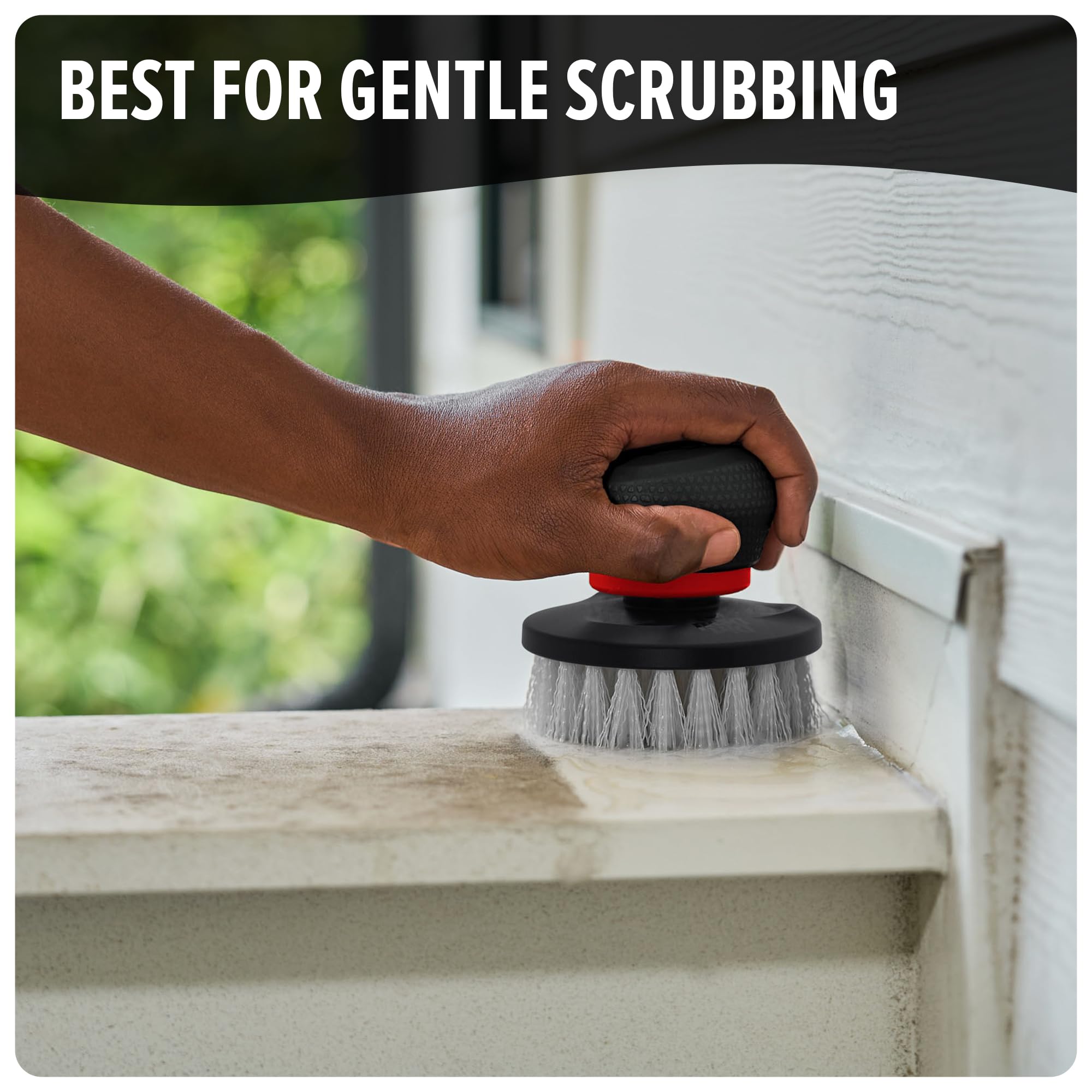 Dirt Devil Handheld Pommel Scrubber Cleaning Brush, 3.5" Medium Bristle Head Included, General Purpose Cleaning, Comfortable Grip, Interchangeable Brushes, AD80000, Black