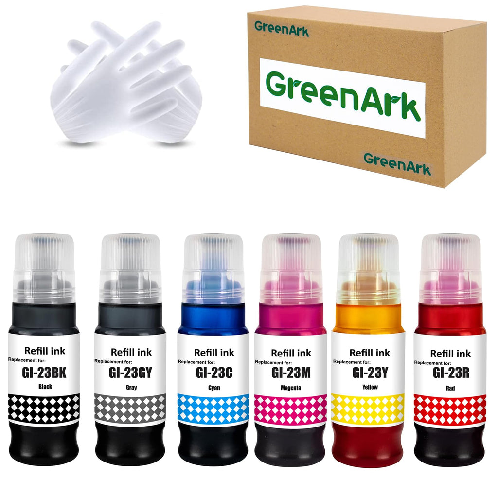 GREENARK GI-23 GI23 Ink Compatible for Canon GI-23 Refill Bottle Ink Replacement for Canon PIXMA G620(6 Packs, Black Cyan Magenta Yellow Red Gray)