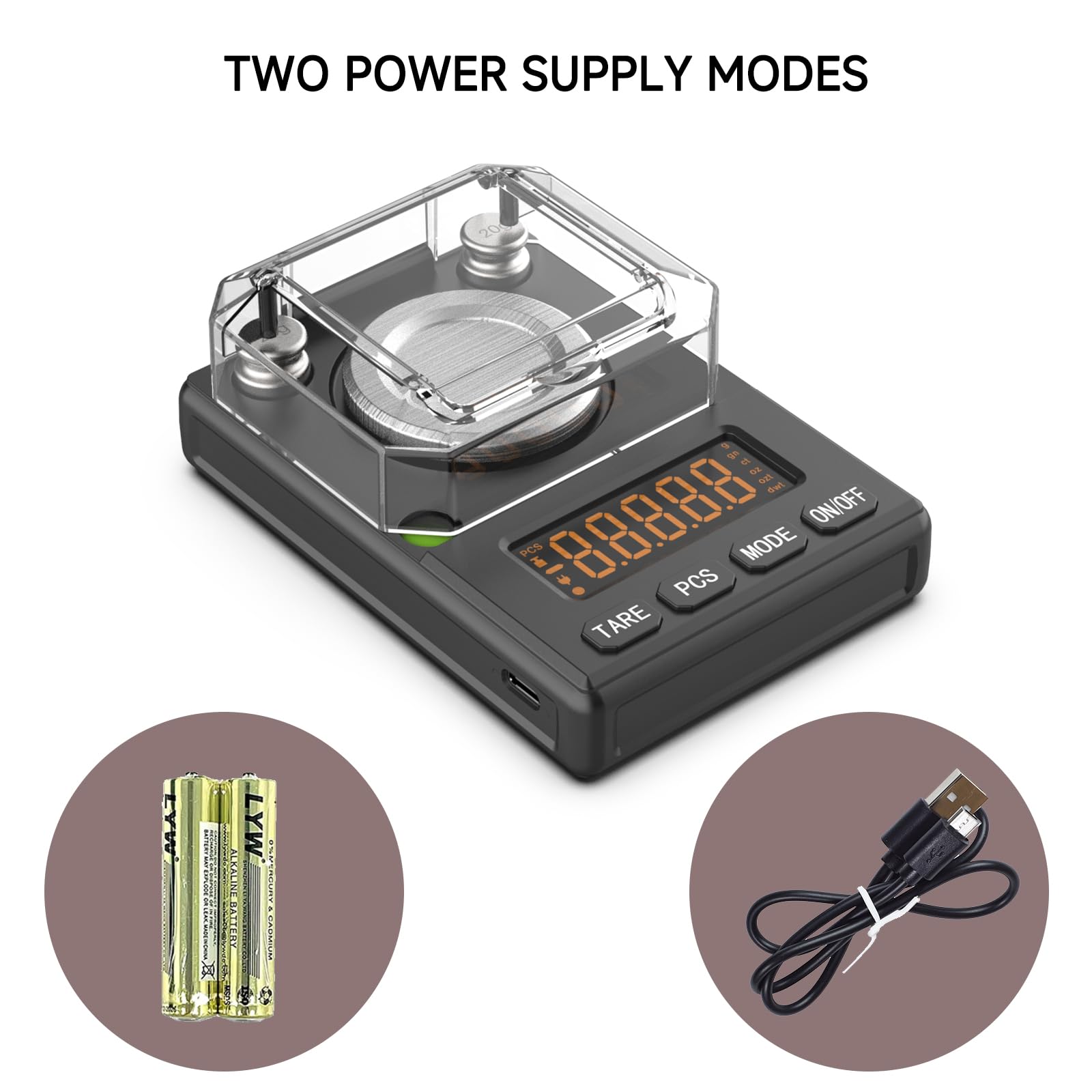 MicolMeas Milligram Scale 100g x 0.001g, MG Powder Scale with Selectable Auto Off, Built-in Bubble Level, 20g Calibration Weight Included, USB/Battery