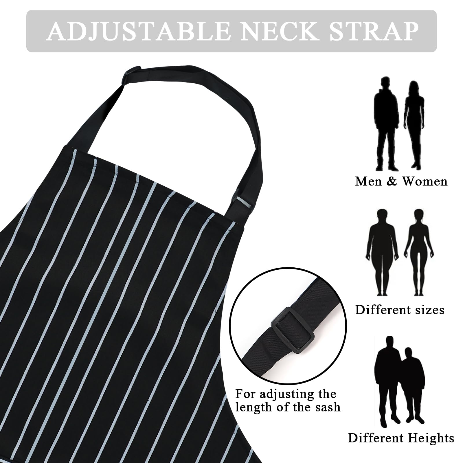 Taidven 2 Pack Apron - Unisex, Adjustable Bib Kitchen Apron, Cooking Apron, Aprons for Women with Pockets, Chef Aprons for Men, Black and Brown Striped, Standard