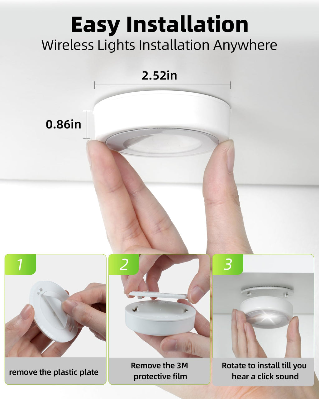 EZVALO LED Puck Lights, Rechargeable Sitck On Tap Lights, Wireless Closet Light, 3 Color Temps, Under Cabinet Lights, 2.5in Mini Touch Light, Ideal for Kitchen,Closet,Pantry,Shelves,Camper(6 Pack)