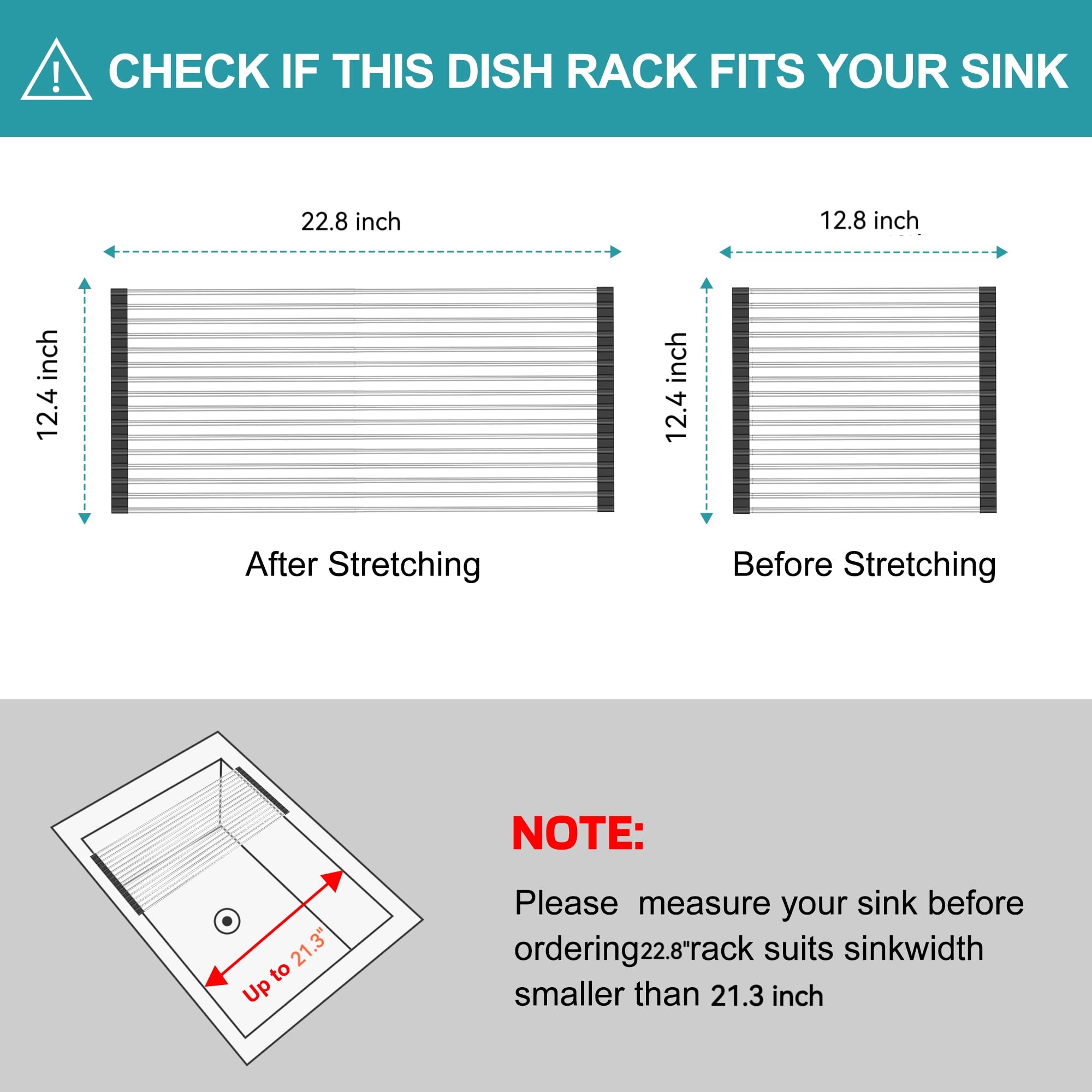 BBXTYLY Extra Large Expandable Roll Up Dish Drying Rack,Over The Sink Drying Rack Sink Cover Kitchen Sink Accessories Kitchen Rolling up Stainless Steel Drainer, Foldable,Rollable（Black，22.8''-12.4''）