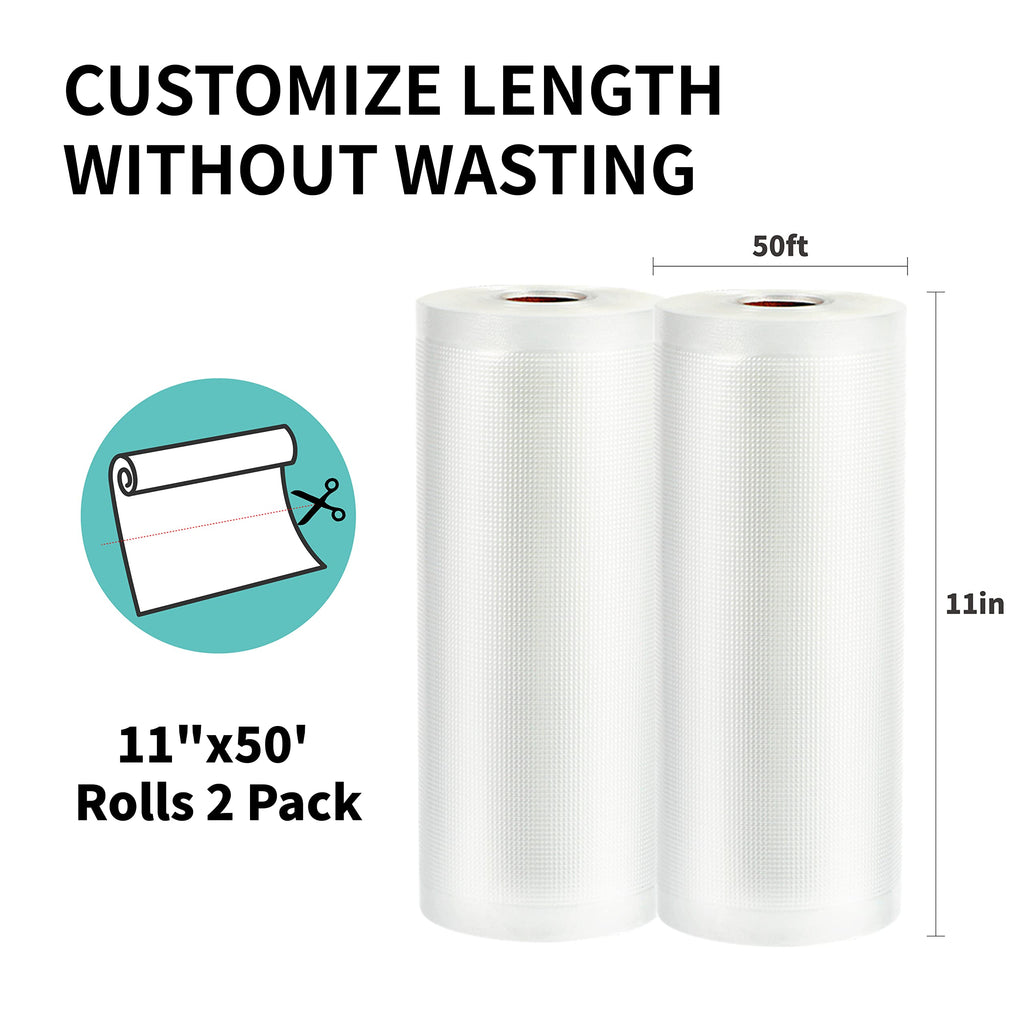 Happy Seal Vacuum Sealer Bags 11" x 50' 2 Rolls for Food Saver, Rolls for Custom Fit Airtight Vac Storage, Meal Prep or Sous Vide, Commercial Grade Vacuum Seal Freezer Bags