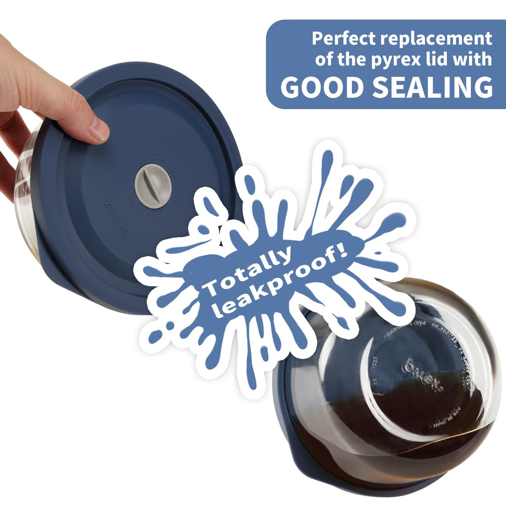 EuChoiz Silicone Storage Cover Lids Replacement for Pyrex 7402-PC 7 Cup and Anchor Hocking Glass Bowls Round Mixing Containers 2 Pack Dark Blue