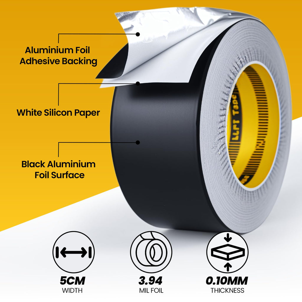 LLPT Aluminum Black Foil Tape 2 Inches x 55 Yards 3.94 Mil Heavy Duty Adhesive HVAC Sealing Hot Cold Air Duct Tape for Pipe Metal Repair (BF255)