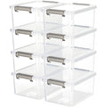 Citylife 8 Packs 3.2 Qt./ 3 L Small Storage Bins with Lids Plastic Storage Containers for Organizing Stackable Clear Storage Boxes Storage case