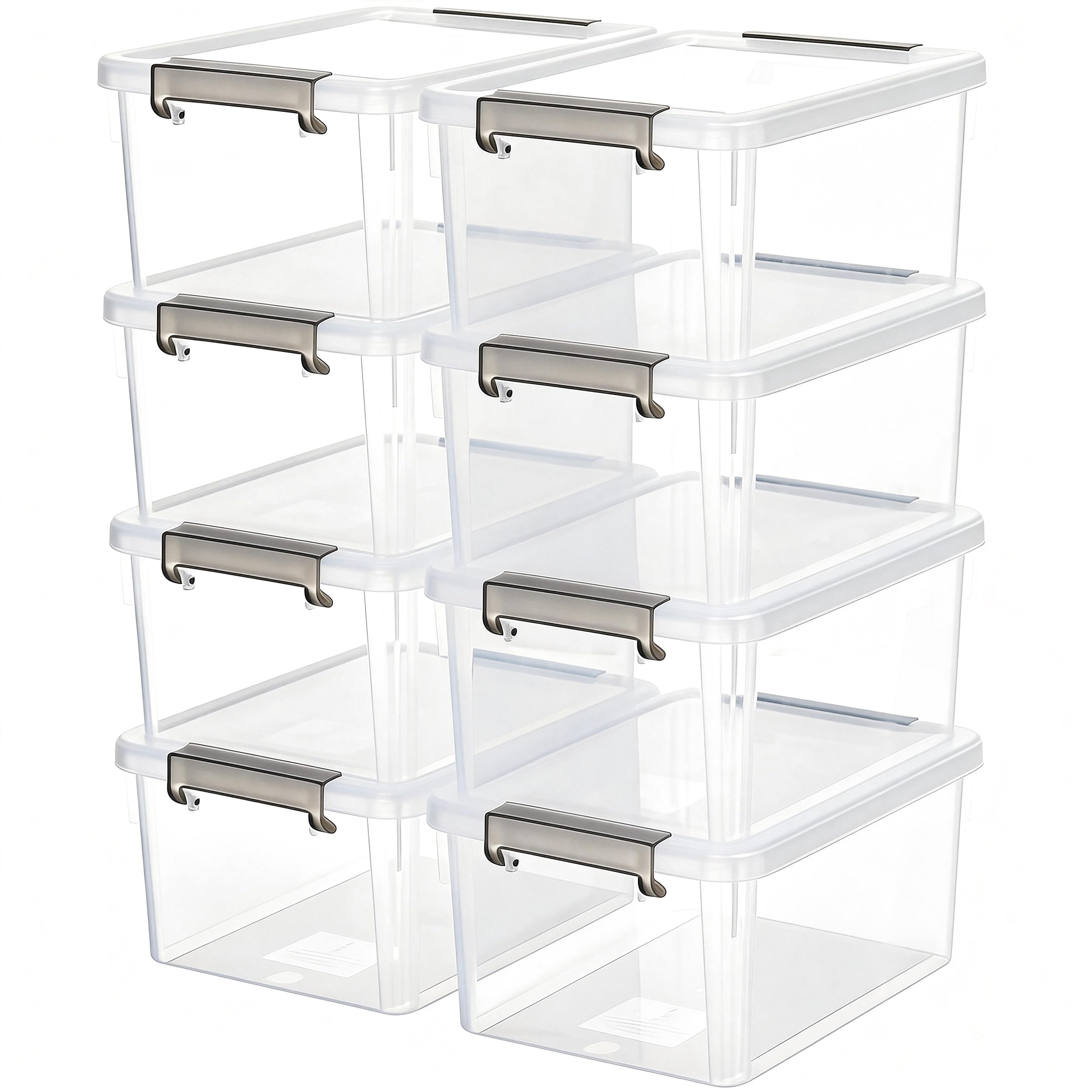 Citylife 8 Packs 3.2 Qt./ 3 L Small Storage Bins with Lids Plastic Storage Containers for Organizing Stackable Clear Storage Boxes Storage case