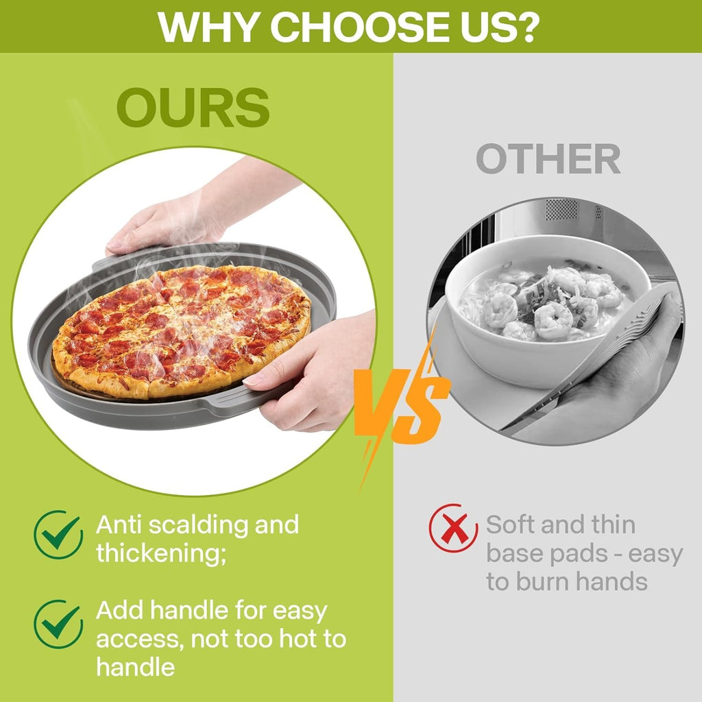 Oillase gray Microwave Splatter Cover for Food with Anti-scald Base Plate,Large Plastic & Silicone Vented Avoid Scalding Collapsible Guard Lid, Plate Holder & Kitchen Colander for Meal Prep-10.7 Inch
