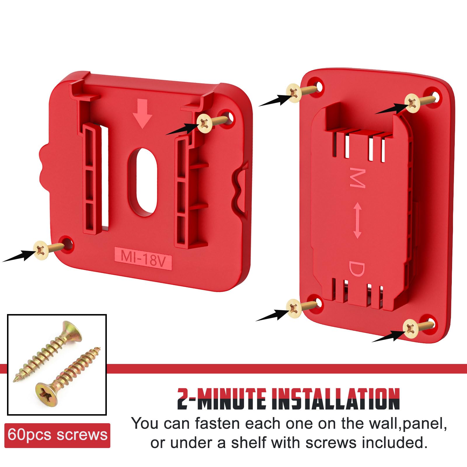 20 Pack Wall Mount Battery Holders and Tool Hangers for Milwaukee 18V Power Tools, 10 Pack Battery Mounts Dock Rack Fit for 18V Batteries, 10 Pack Drill Tool Storage Holder(w/60 Screws)