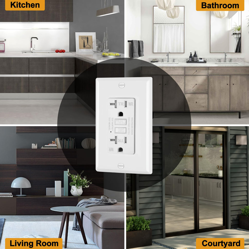 ELECTECK 2 Pack GFCI Outlets 20 Amp, Outdoor Weather Resistant (WR), Decor GFI Receptacles with LED Indicator, Ground Fault Circuit Interrupter, Wallplate Included, ETL Certified, White