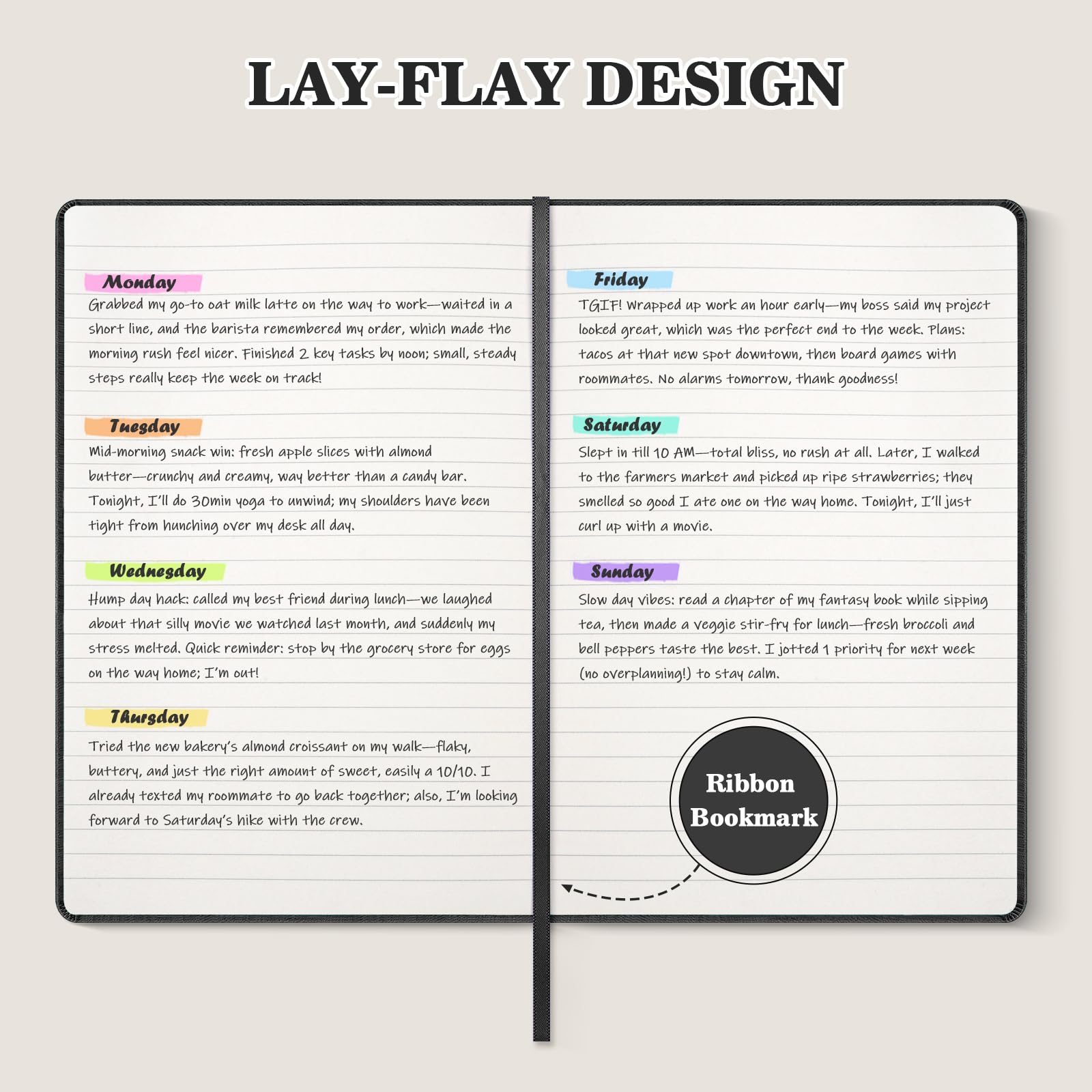 OMEYA 4 Pack Lined Journal Notebooks for Work, 100gsm Thick Paper, 5.7"x 8.3", A5 College Ruled Black Notebook Bulk, Leather Journal for Writing, Hardcover Notebooks for School, Office, Journal for Men
