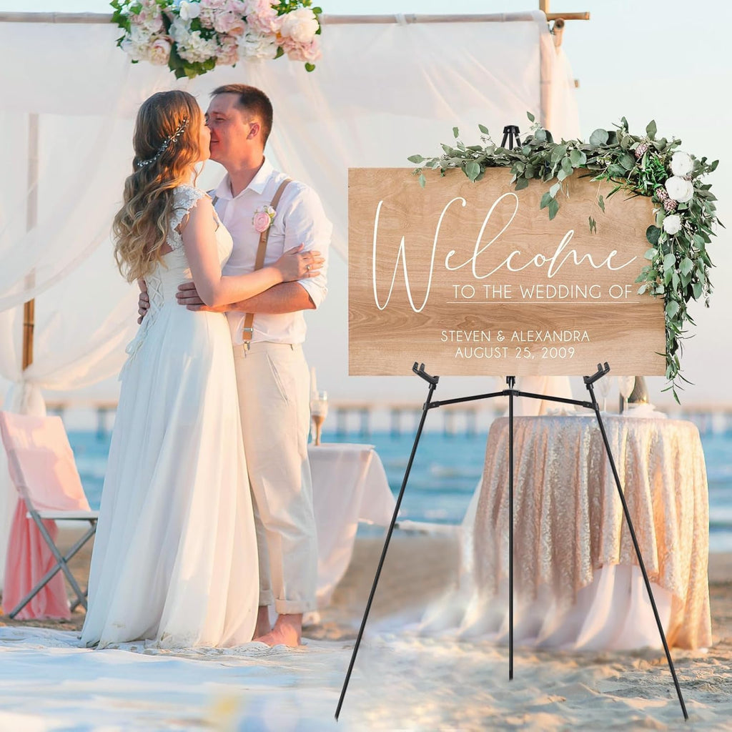 JEAWIWI 2 Pcs Black Easel Stand for Wedding Signs, 65" Black Adjustable Welcome Sign Stand, Foldable Portable Sign Easel Stand with Accessories, Metal Poster Easel for Art Displays and Events