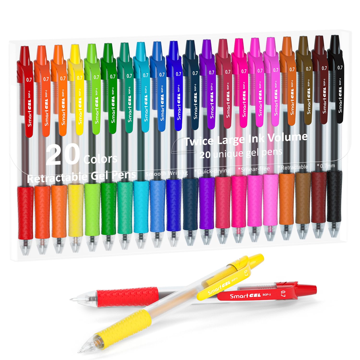 Colored Gel Pens, Lineon 20 Colors Retractable Gel Ink Pens with Grip, Medium Point(0.7mm) Smooth Writing Pens Perfect for Adults and Kids Journal Notebook Planner, Writing in Office and School