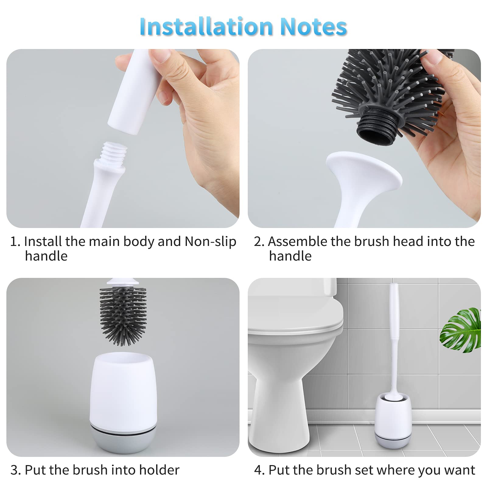 Bosta Toilet Brush with Holder, Silicone Toilet Bowl Brush Cleaning Toilet Scrubber Set with Non-Scratch Silicone Bristles Deep Cleaning