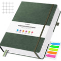 Graph Paper Notebook, 312 Numbered Pages Large A5 Hardcover Leather Journal, 100gsm No Bleed Grid Paper Notebook with Index Pages, Grid Notebook for Graphing Notes Math, 5.75" x 8.38", Green