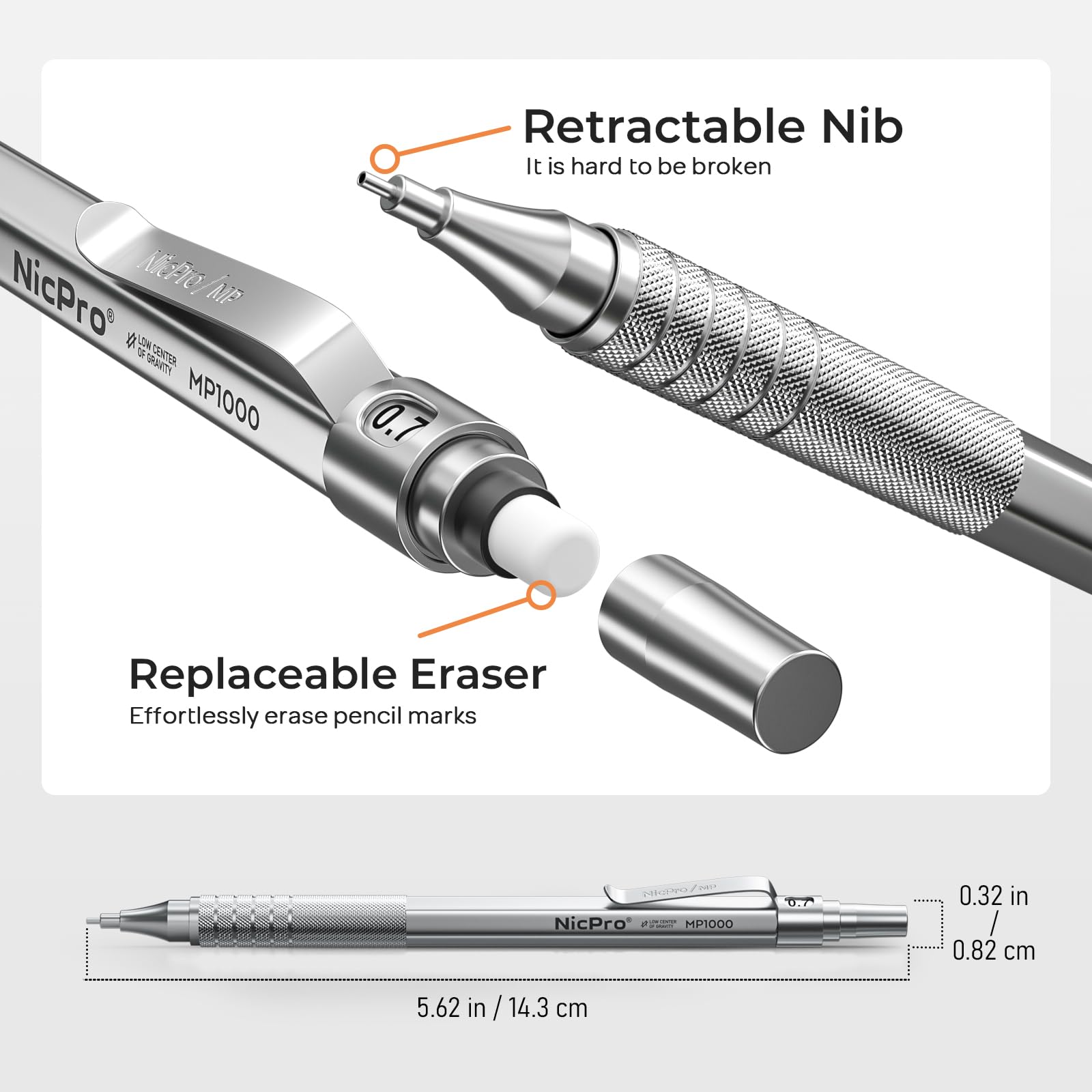 Nicpro 20PCS Metal Mechanical Pencil Set in Leather Case, 0.3, 0.5, 0.7, 0.9 mm & 2mm Lead Pencil Holders, 9 Tube (4B 2B HB 2H) Lead Refills(Black & Colors), Erasers For Art Drafting Sketching Drawing