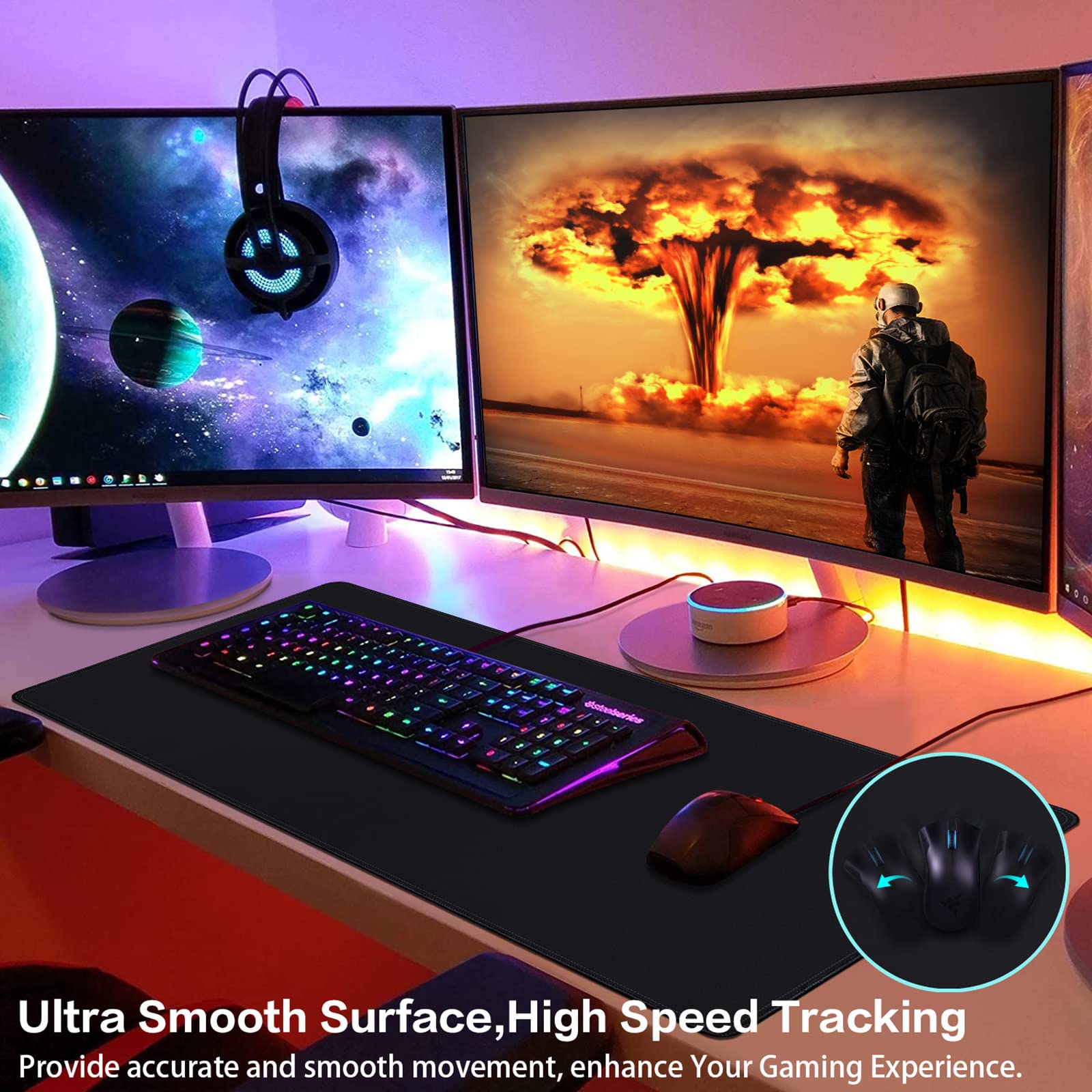 Canjoy Mouse Pad 31.5x15.7inch, 3mm Thickness Gaming Mousepad XXL Large Big Computer Keyboard Mouse Mat Desk Pad with Non-Slip Rubber Base and Stitched Edge