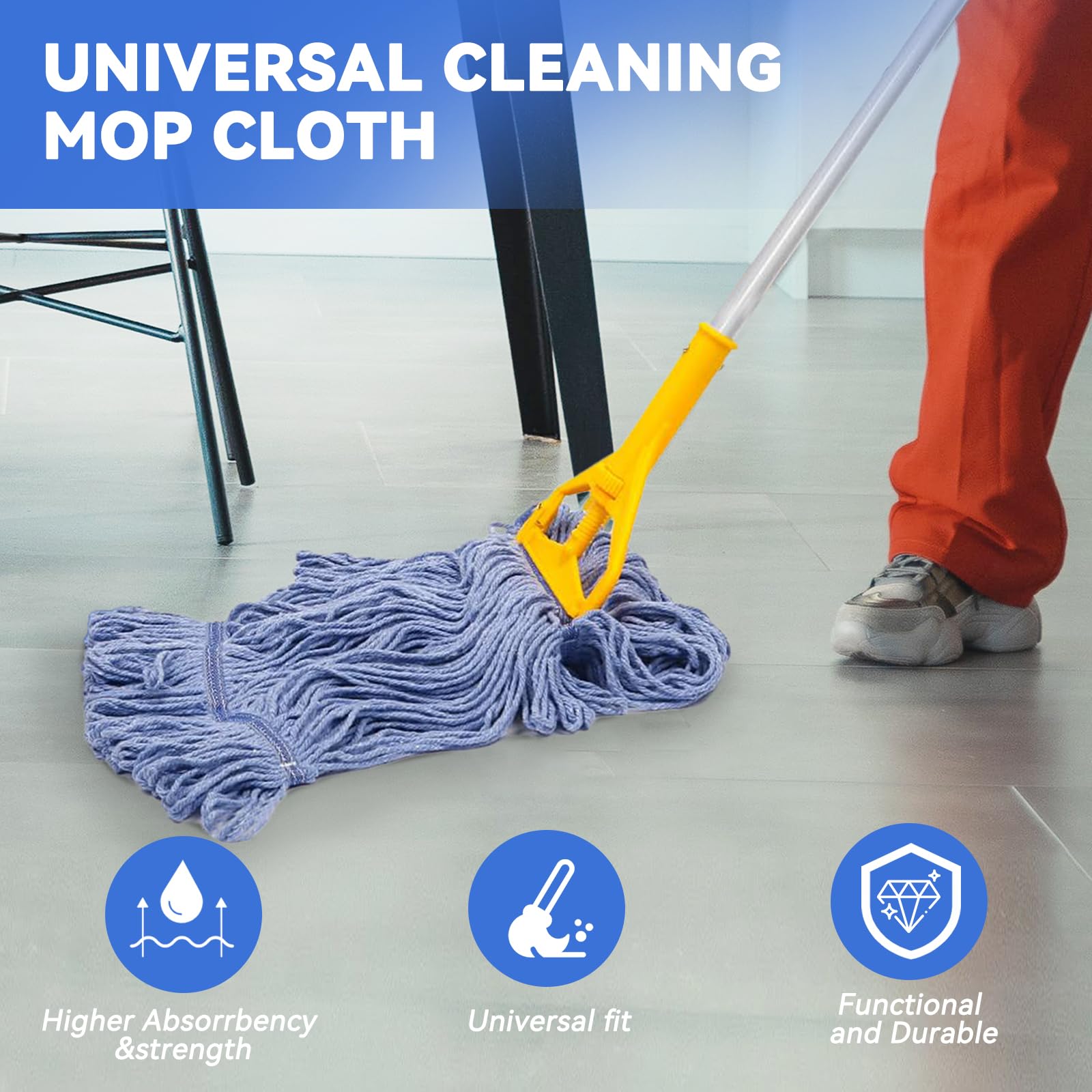 Commercial Mop Heads Replacement: 16 OZ Heavy Duty Mops Head for Floor Cleaning - Wet Industrial Cotton Looped End String Cleaning Mop Head Refill for Rubbermaid Commercial Products,Blue,6 Pack