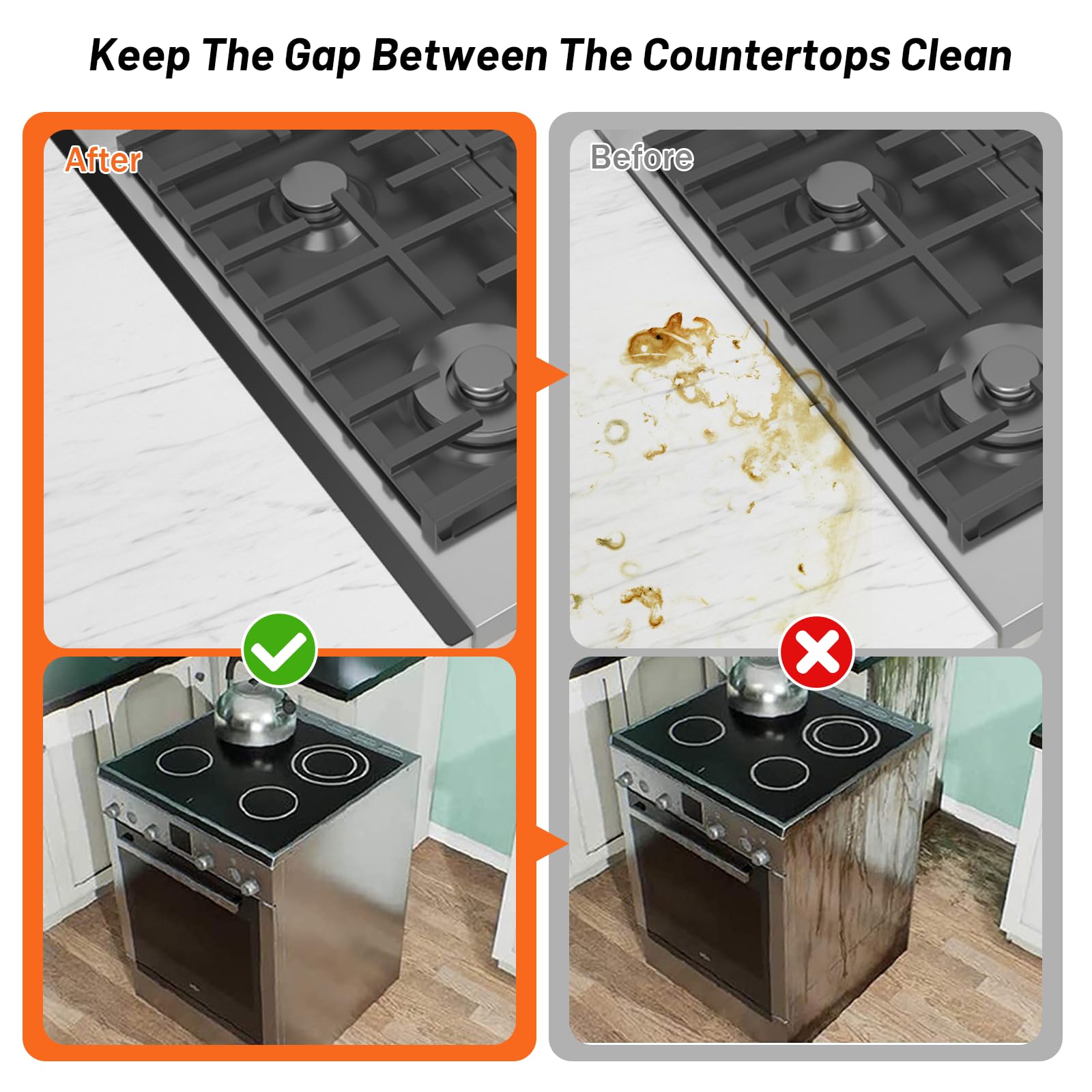 Stainless Steel Stove Gap Covers (2PCS),Stove Gap Filler,Range Trim Kit,Stove Gap Guard for Kitchen Oven Between Stovetop and Counter,Easy Clean Heat Resistant,Adjustable Length 13.8'' to 27.5'',Black