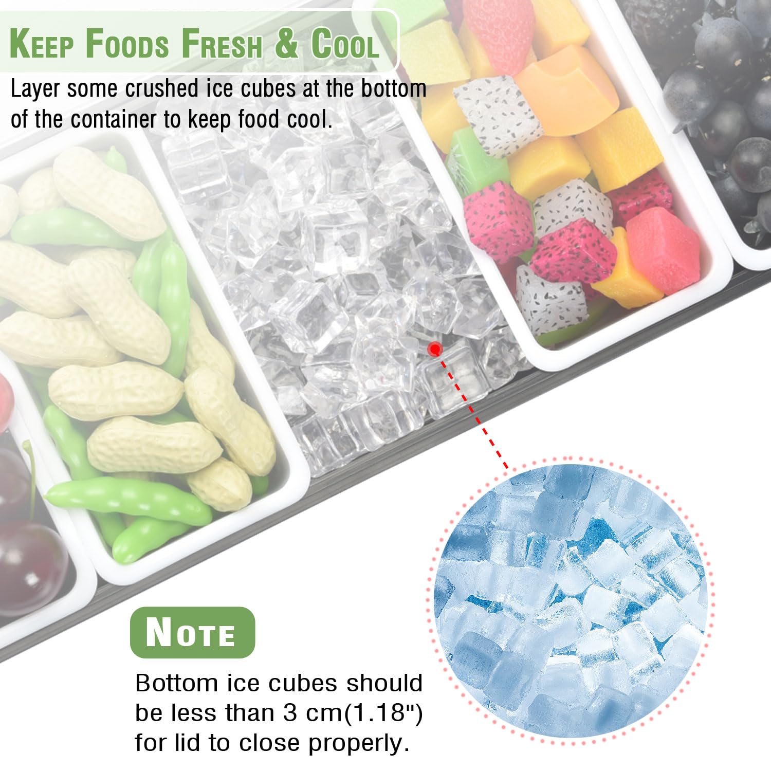 6 Compartment Ice Cooled Condiment Caddy,Sauce Serving Container with Removable Trays & Lid for Salad Bar, Veggie, Fruit, Snack, Party Supplies