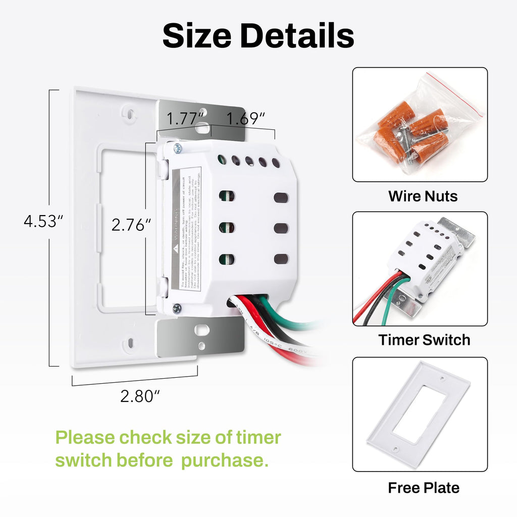 BN-LINK Countdown Digital Wall Timer Switch for Exhaust Fan with Push Button 5-10-20-30-45-60mins, Bathroom Fan Light Switch Timer Indoor, Neutral Required, Wall Plate Included, White