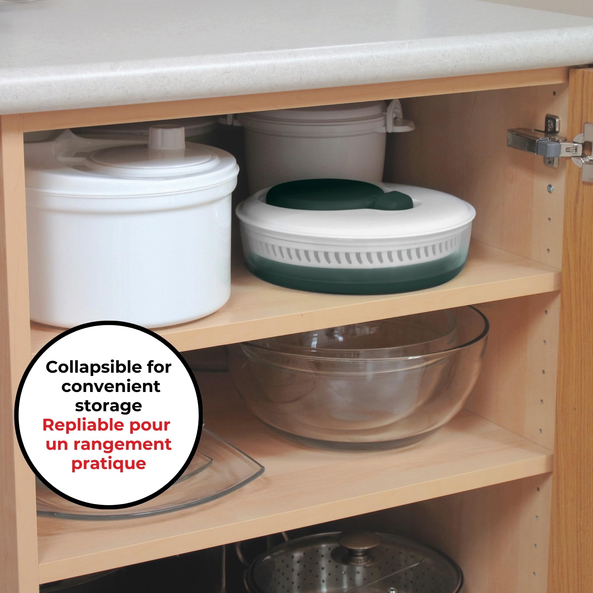 Starfrit Collapsible Salad Spinner 3L Capacity - Compact Storage - Basket Doubles as Colander - Bowl Can Be Used For Serving