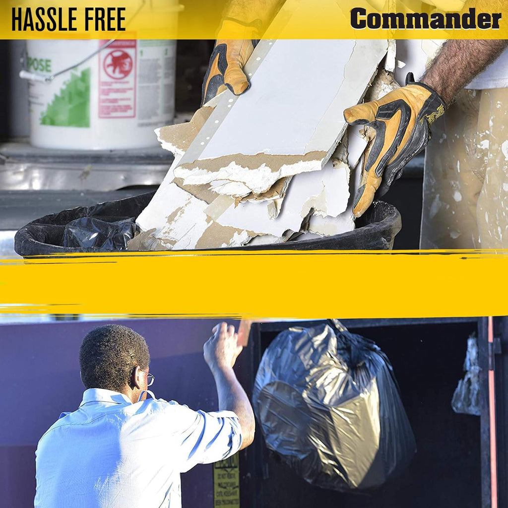 Commander 55 Gallon 3 MIL (eq) Heavy Duty Contractor Bags with Flap Ties - 36" x 56" with flaps - Pack of 10 - For Contractor, Industrial, & Outdoor