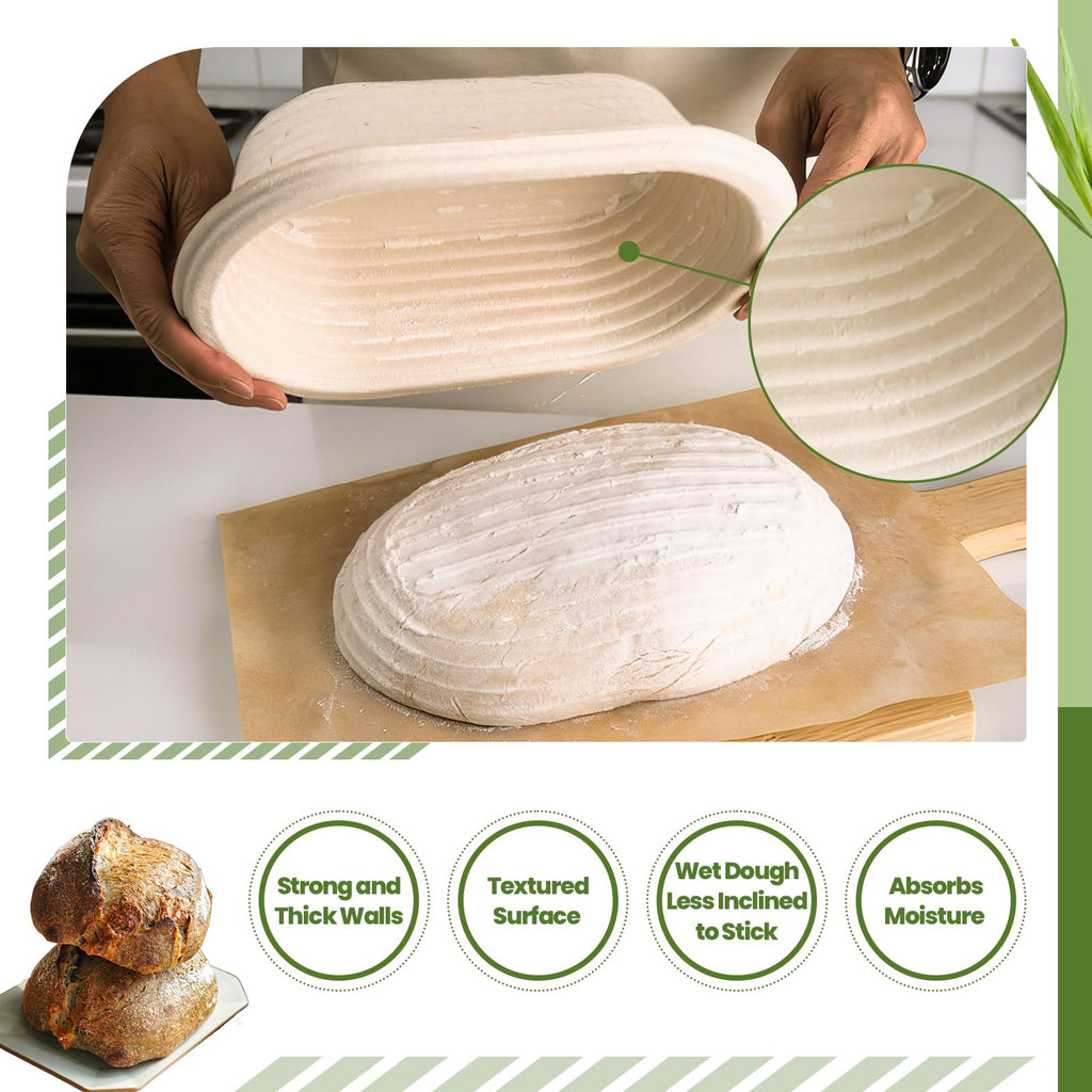 2 x 10inch/25cm Oval Sourdough Banneton Pulp Bread Proofing Basket with 2pcs Linen Liners Covers for Professional and Homemade Artisan Bread Baking Supply