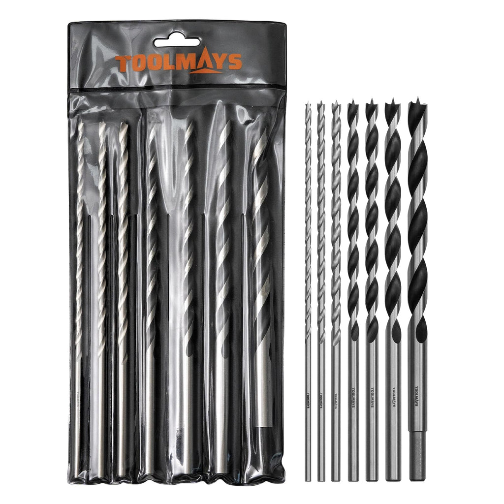 Extra Long 9.05" Brad Point Wood Drill Bit Set Metric - 7 Pack Carpenters Quality - Drill Splinter-Free Perfectly Round Holes in All Types of Wood (1/8",3/16",1/4", 5/16",3/8",7/16",1/2")