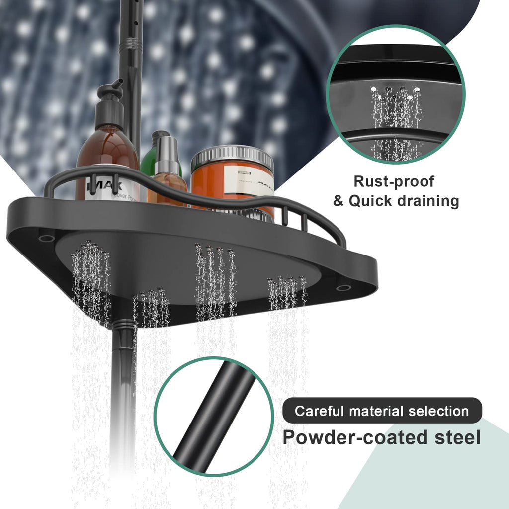 COCONUT Shower Caddy Tension Pole, Corner Shower Caddy Rust Proof 4 Tier Shower Organizer, Drill Free Telescoping Shower Shelves for Bathroom Bathtub (Black)